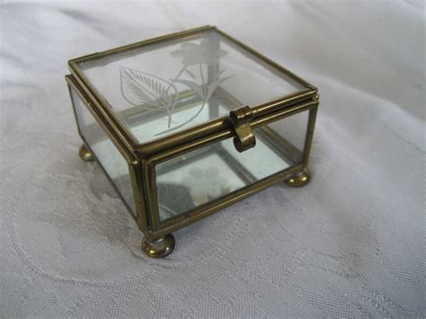 metal jewelry box with glass top|etched glass jewelry box.